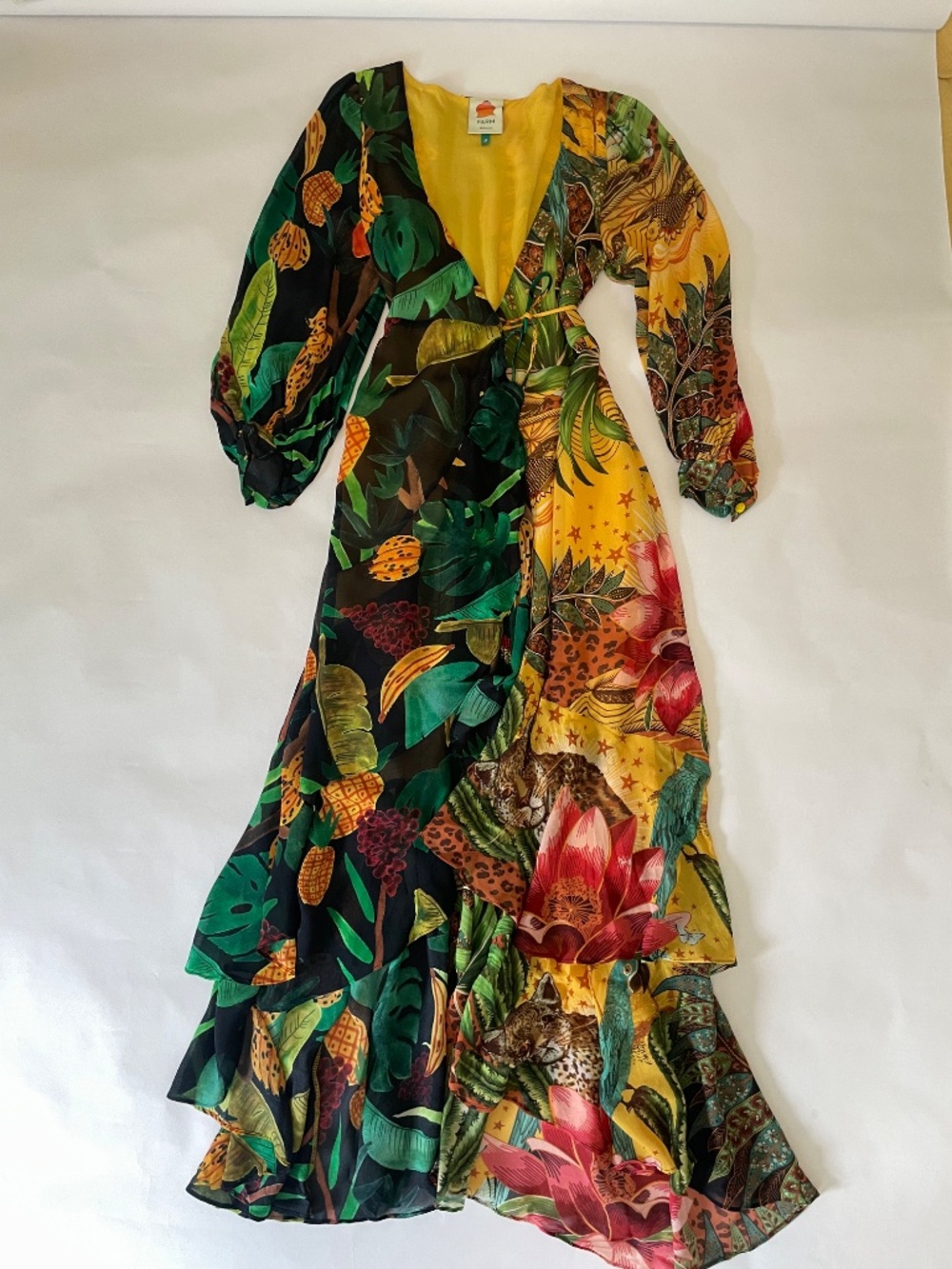 Farm Rio Floral Long Wrap Maxi Dress, Boho Wedding Guest, Size XS - Picture 7 of 11
